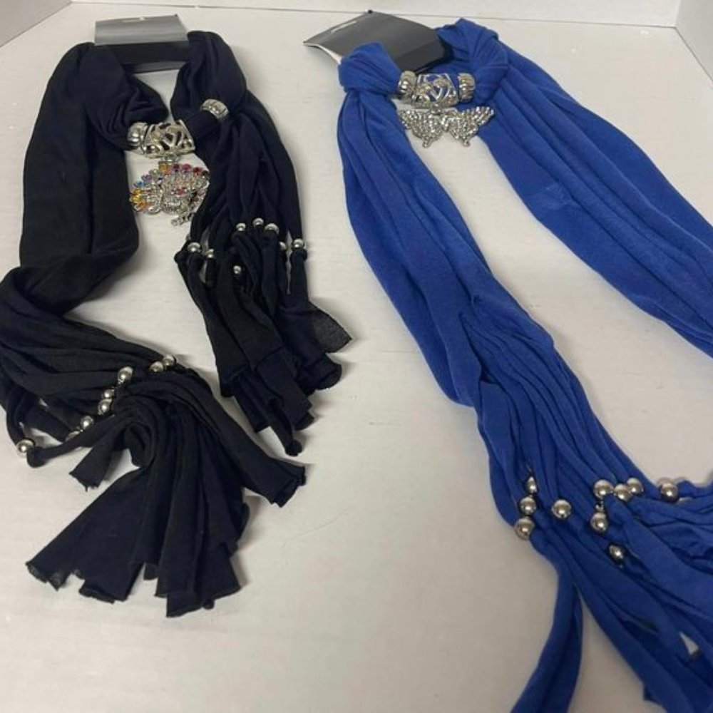 SCARVES lot of 2~~  with Crystal Pendants Blue and Black New with tags.